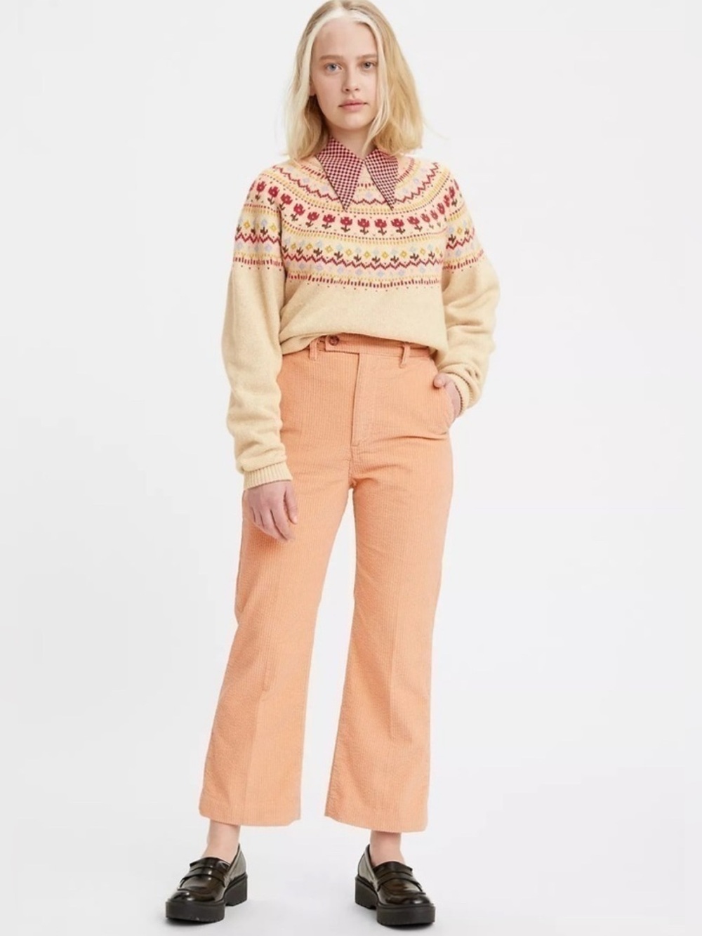 Levi's Math Club Flared Trousers Corduroy in Pebble Peach